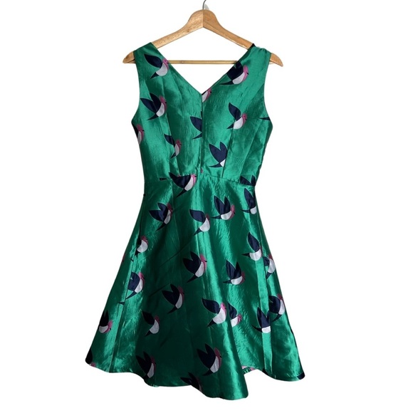 Eva Franco Birdie Print Fit & Flare Green Dress - Picture 2 of 13